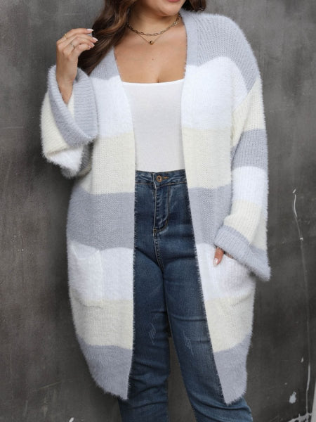 Plus Size Open Front Long Sleeve Cardigan - S. M. & Co.