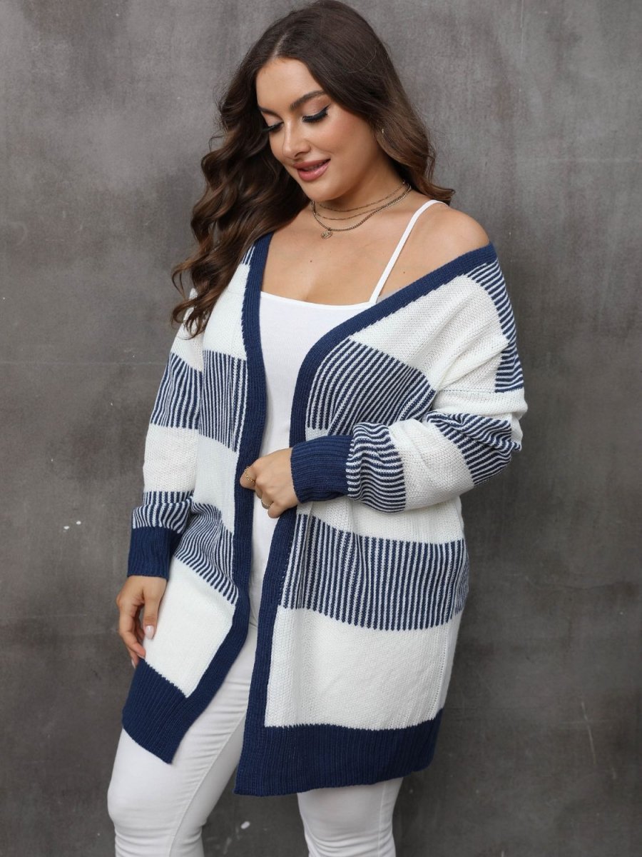 Plus Size Open Front Long Sleeve Cardigan - S. M. & Co.