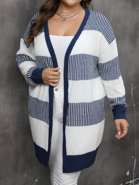 Plus Size Open Front Long Sleeve Cardigan - S. M. & Co.