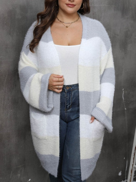 Plus Size Open Front Long Sleeve Cardigan - S. M. & Co.