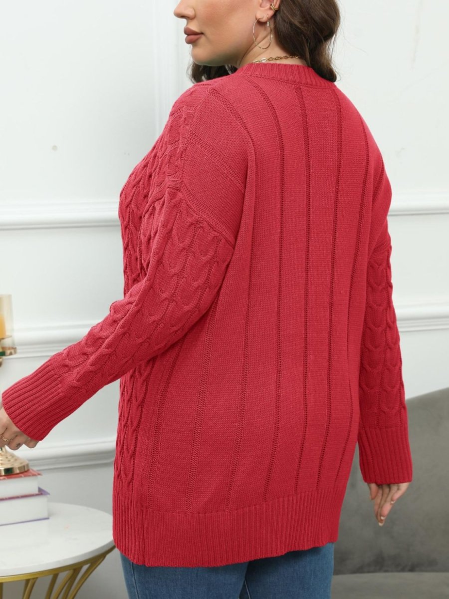 Plus Size Round Neck Long Sleeve Sweater - S. M. & Co.