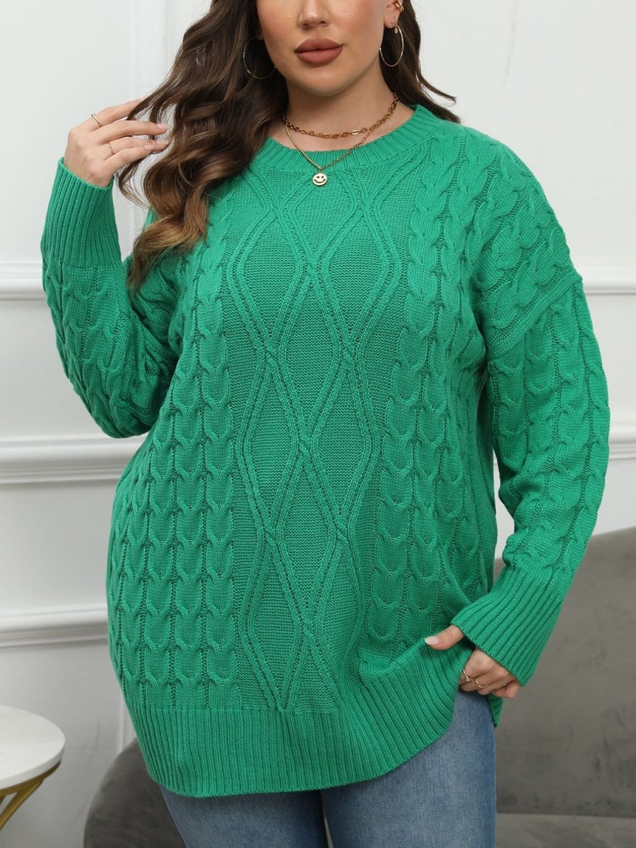 Plus Size Round Neck Long Sleeve Sweater - S. M. & Co.