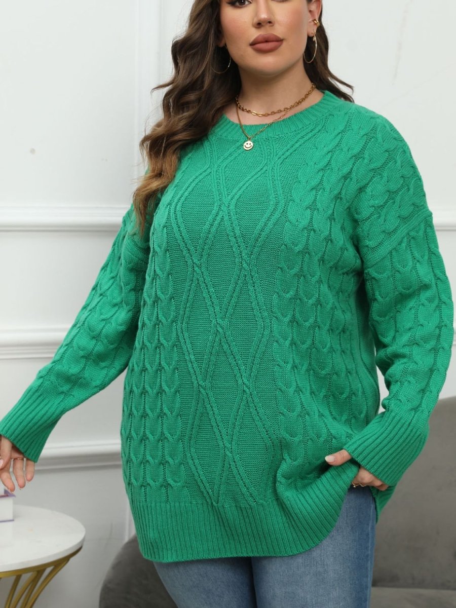 Plus Size Round Neck Long Sleeve Sweater - S. M. & Co.