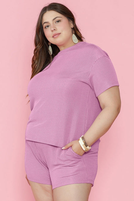 Plus Size Round Neck Short Sleeve Top and Shorts Set - S. M. & Co.