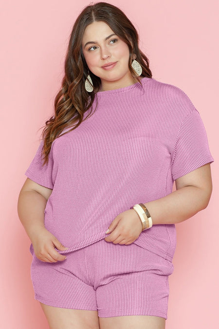 Plus Size Round Neck Short Sleeve Top and Shorts Set - S. M. & Co.