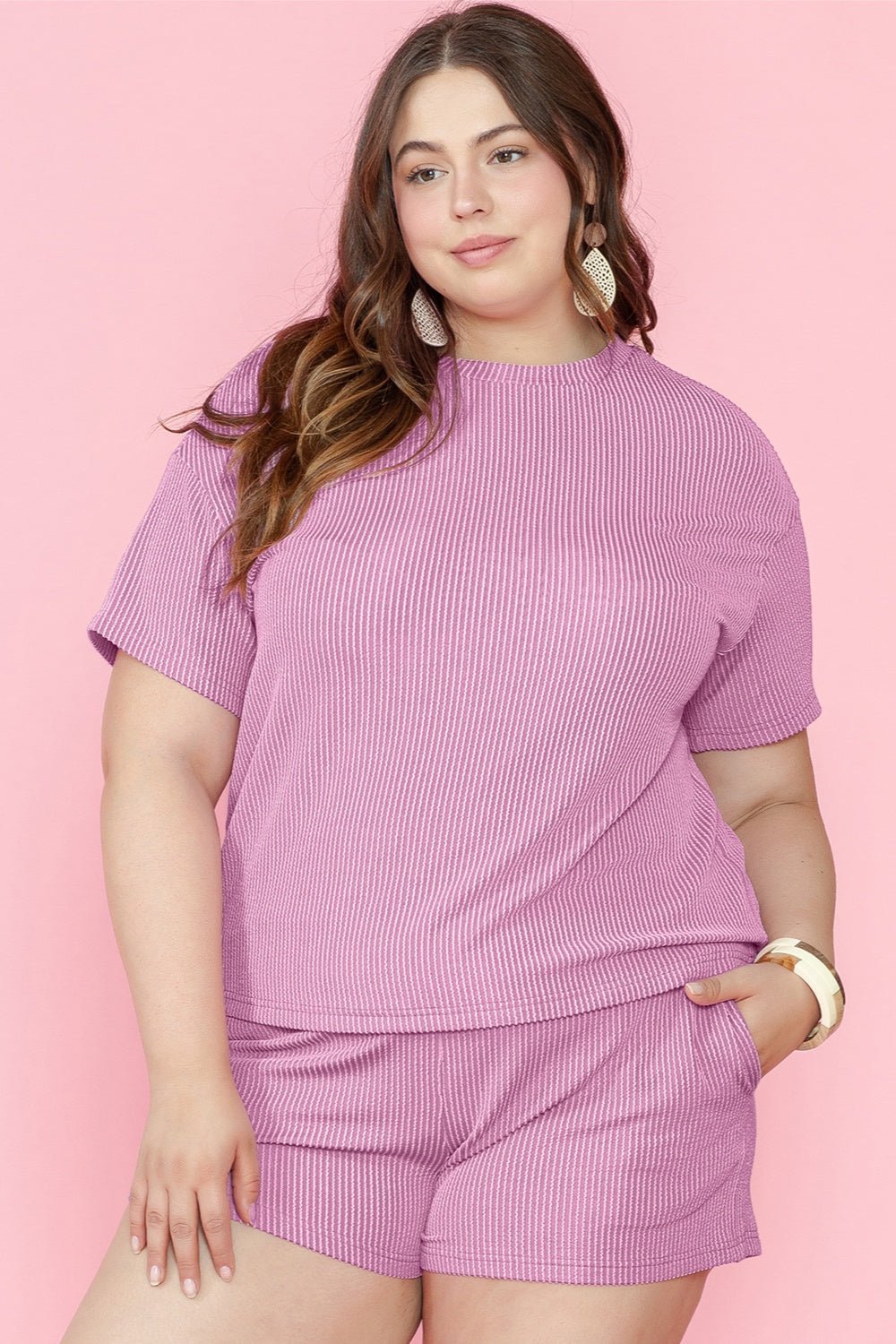 Plus Size Round Neck Short Sleeve Top and Shorts Set - S. M. & Co.