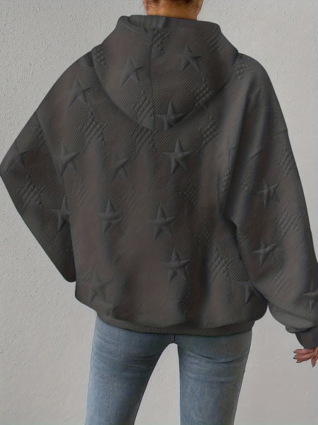 Plus Size Star Texture Long Sleeve Drawstring Hoodie - S. M. & Co.