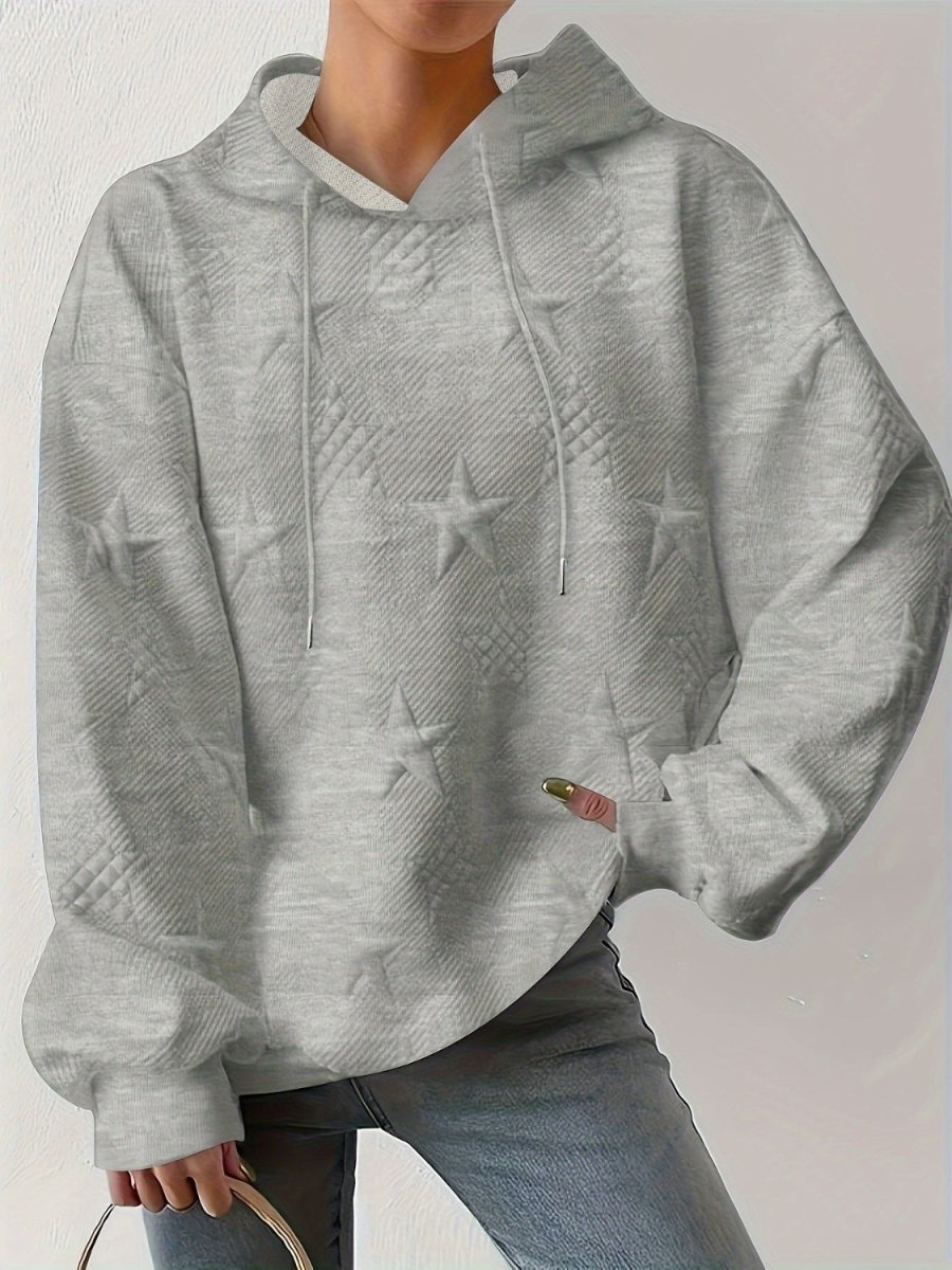 Plus Size Star Texture Long Sleeve Drawstring Hoodie - S. M. & Co.