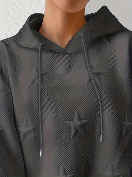 Plus Size Star Texture Long Sleeve Drawstring Hoodie - S. M. & Co.