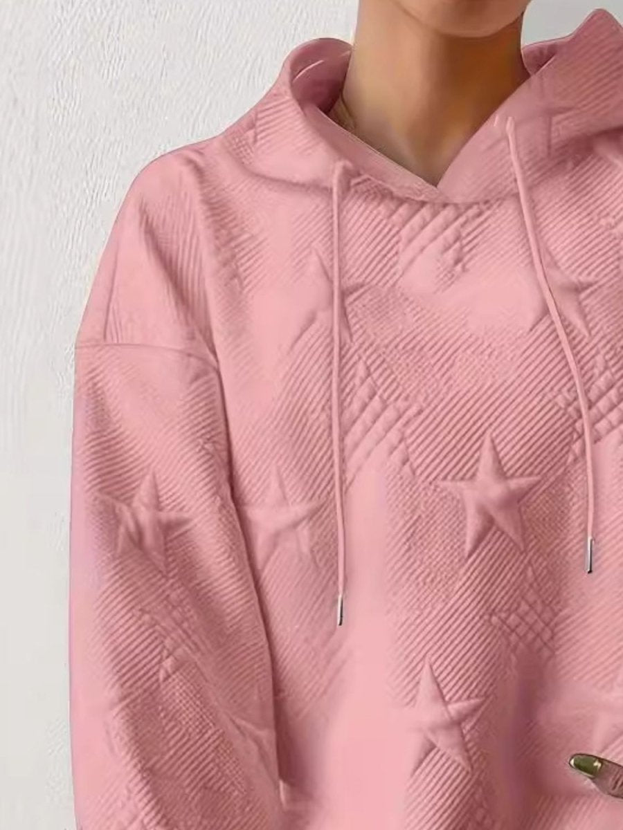 Plus Size Star Texture Long Sleeve Drawstring Hoodie - S. M. & Co.