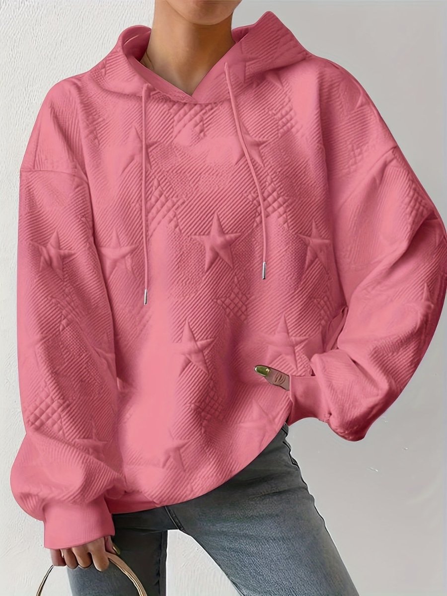 Plus Size Star Texture Long Sleeve Drawstring Hoodie - S. M. & Co.