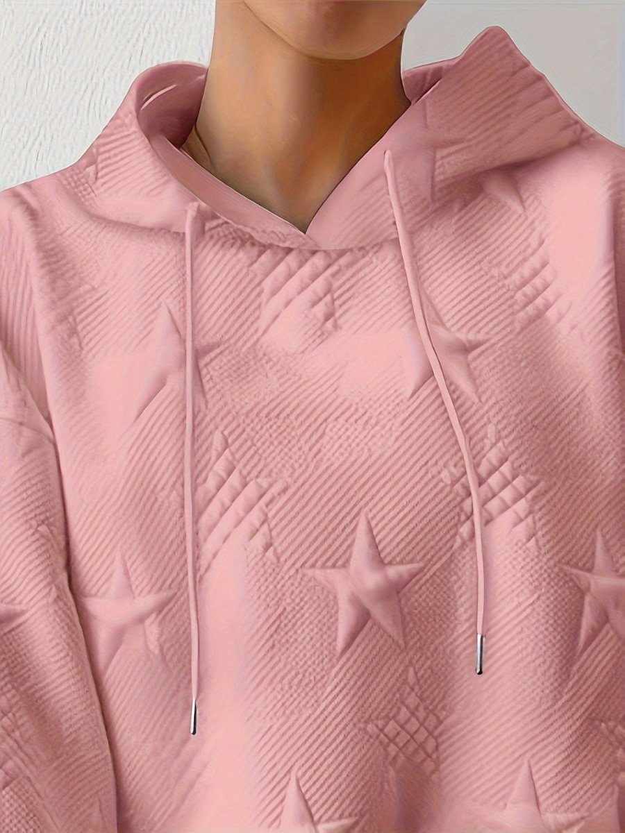 Plus Size Star Texture Long Sleeve Drawstring Hoodie - S. M. & Co.