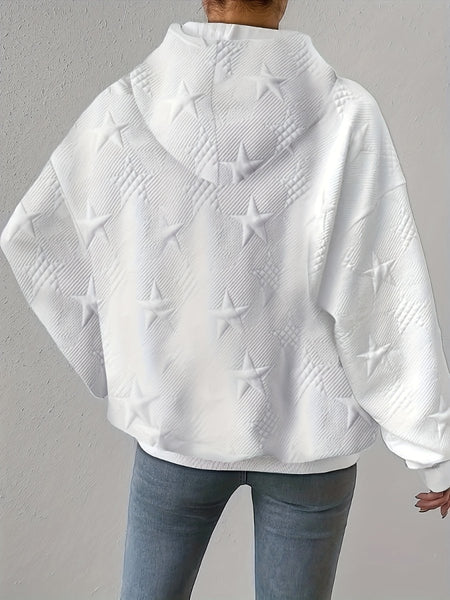 Plus Size Star Texture Long Sleeve Drawstring Hoodie - S. M. & Co.