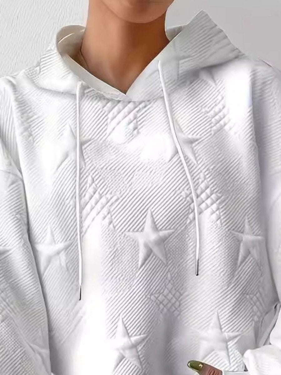 Plus Size Star Texture Long Sleeve Drawstring Hoodie - S. M. & Co.