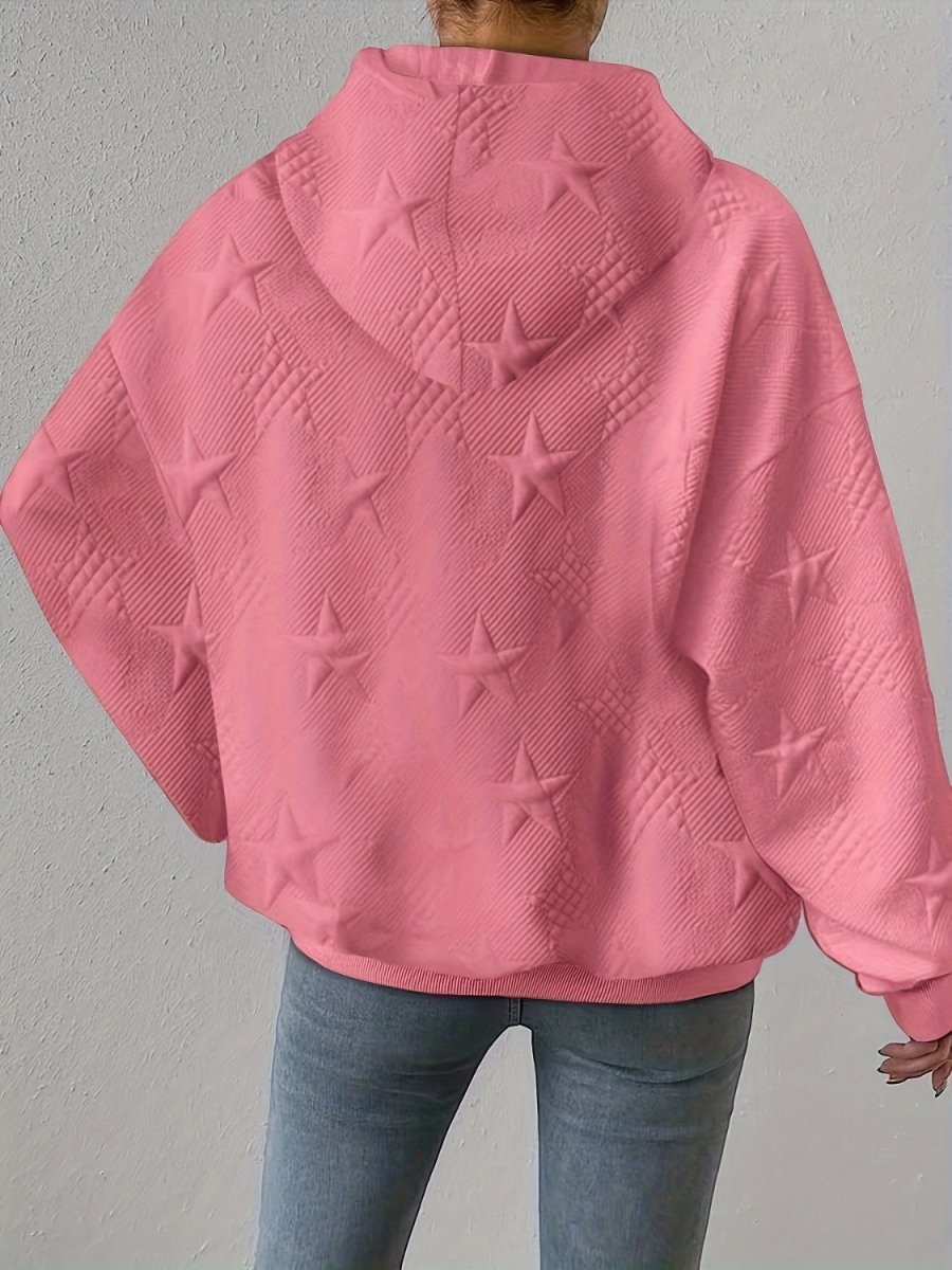 Plus Size Star Texture Long Sleeve Drawstring Hoodie - S. M. & Co.