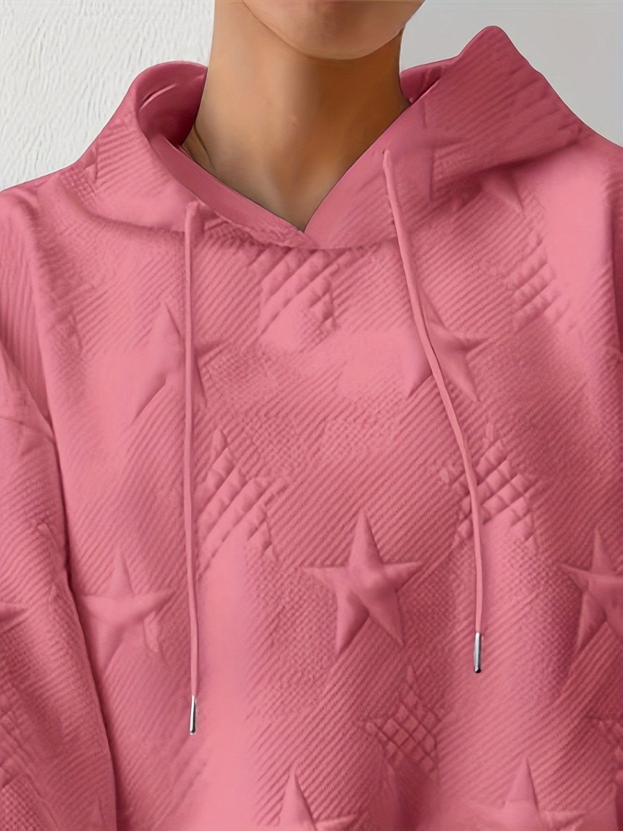 Plus Size Star Texture Long Sleeve Drawstring Hoodie - S. M. & Co.