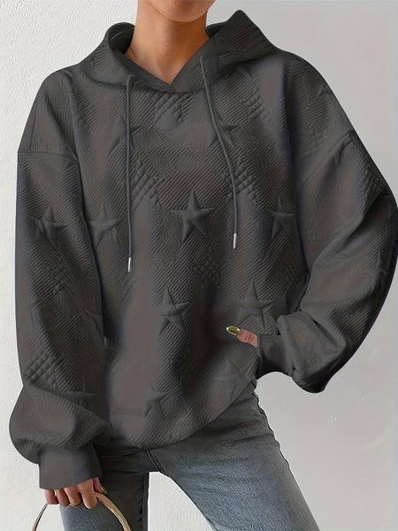 Plus Size Star Texture Long Sleeve Drawstring Hoodie - S. M. & Co.