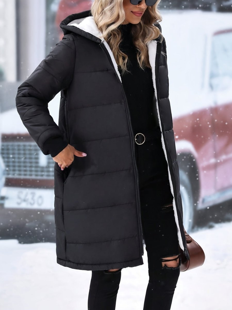 Plus Size Zip Up Hooded Winter Coat - S. M. & Co.