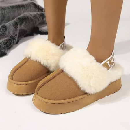 Plush Platform Slippers with Letter Strap - S. M. & Co.