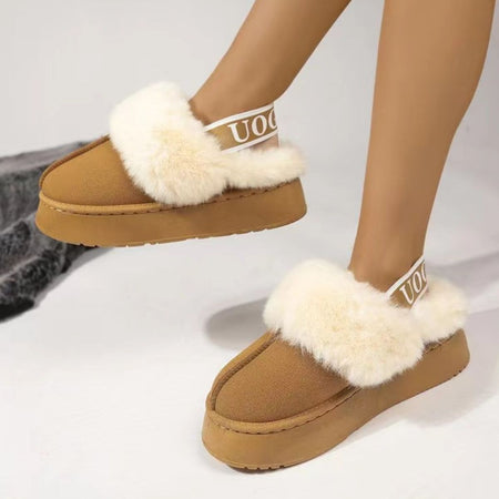 Plush Platform Slippers with Letter Strap - S. M. & Co.