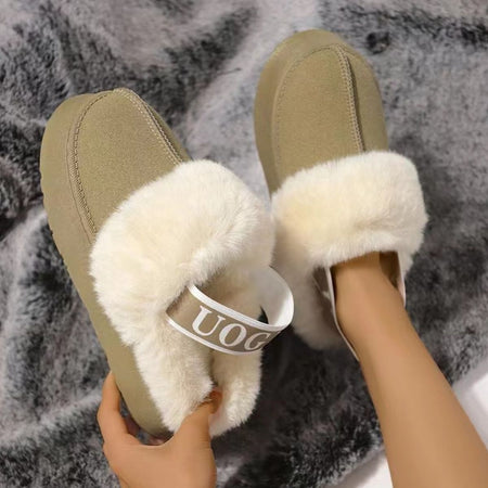 Plush Platform Slippers with Letter Strap - S. M. & Co.