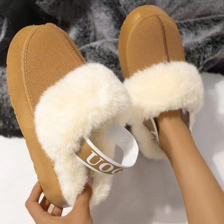 Plush Platform Slippers with Letter Strap - S. M. & Co.