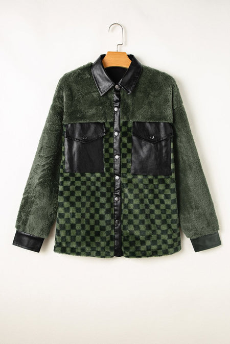 Pocketed Checkered Collared Neck Snap Down Jacket - S. M. & Co.