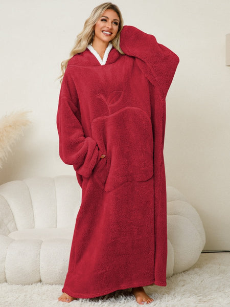 Pocketed Contrast Long Sleeve Hooded Lounge Dress - S. M. & Co.