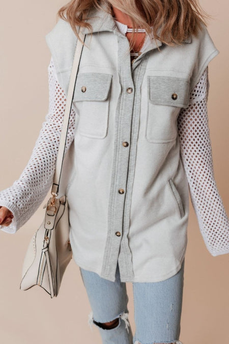 Pocketed Curved Hem Button Up Vest - S. M. & Co.