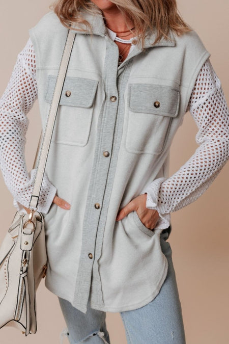 Pocketed Curved Hem Button Up Vest - S. M. & Co.