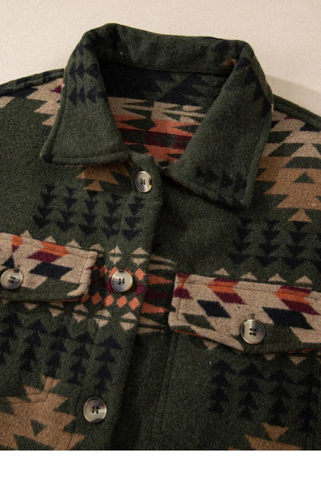 Pocketed Geometric Collared Neck Jacket - S. M. & Co.