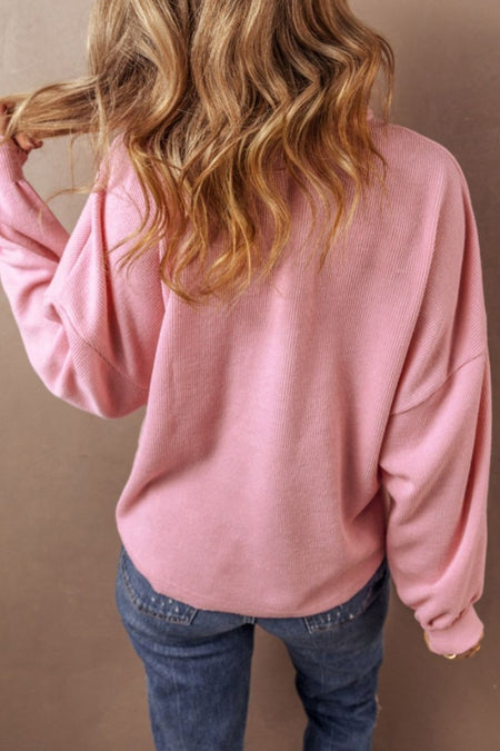 Pocketed Half Button Long Sleeve Sweatshirt - S. M. & Co.