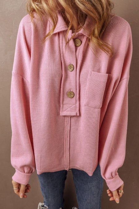 Pocketed Half Button Long Sleeve Sweatshirt - S. M. & Co.