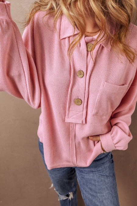 Pocketed Half Button Long Sleeve Sweatshirt - S. M. & Co.