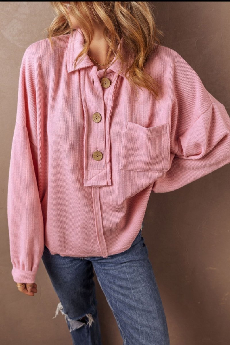 Pocketed Half Button Long Sleeve Sweatshirt - S. M. & Co.