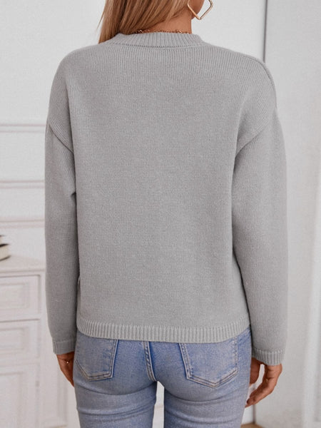 Pocketed Notched Long Sleeve Knit Top - S. M. & Co.