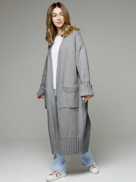 Pocketed Open Front Dropped Shoulder Cardigan - S. M. & Co.