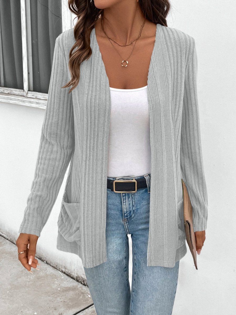 Pocketed Open Front Long Sleeve Cardigan - S. M. & Co.