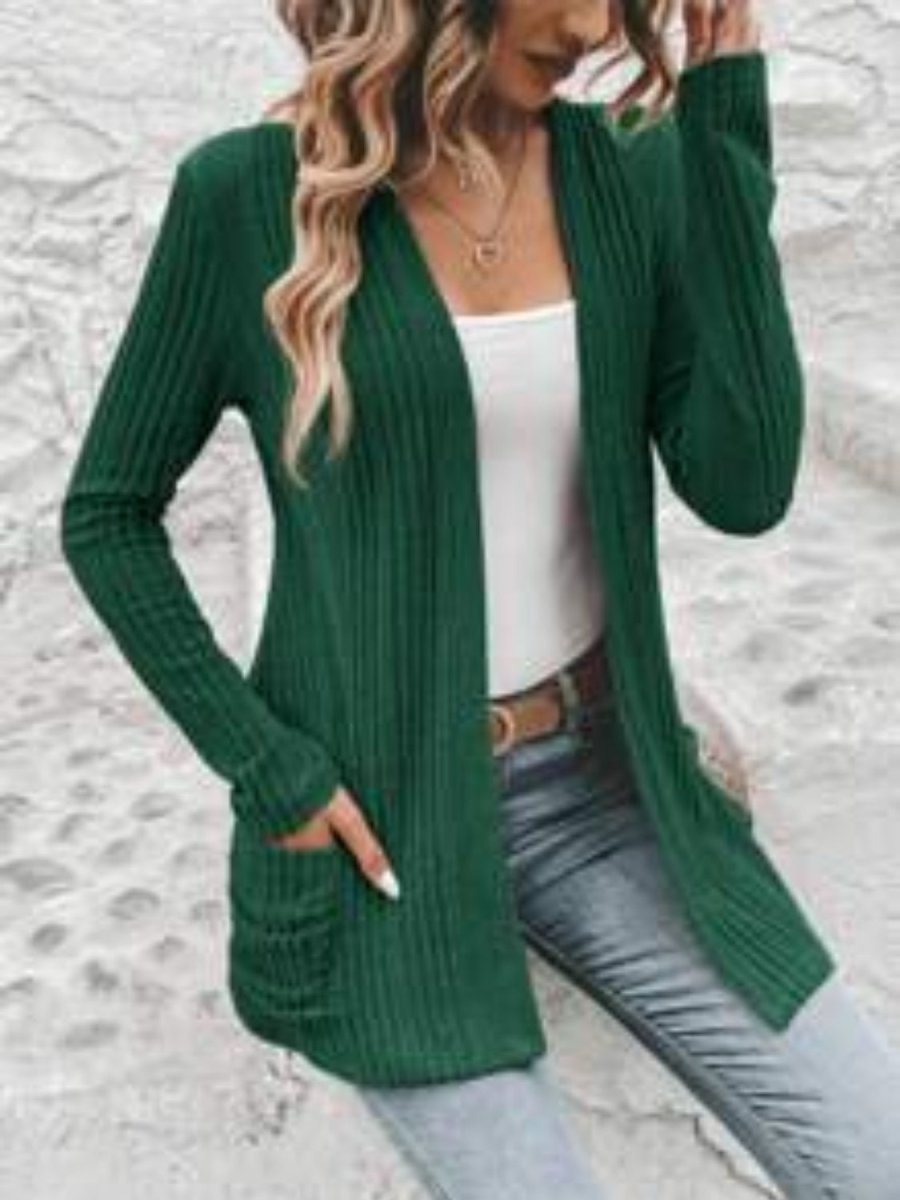 Pocketed Open Front Long Sleeve Cardigan - S. M. & Co.