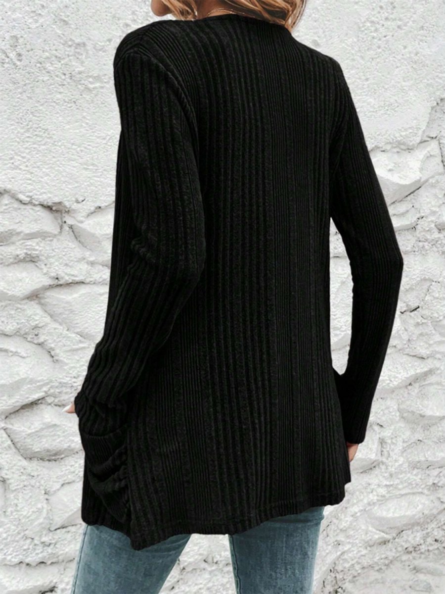 Pocketed Open Front Long Sleeve Cardigan - S. M. & Co.