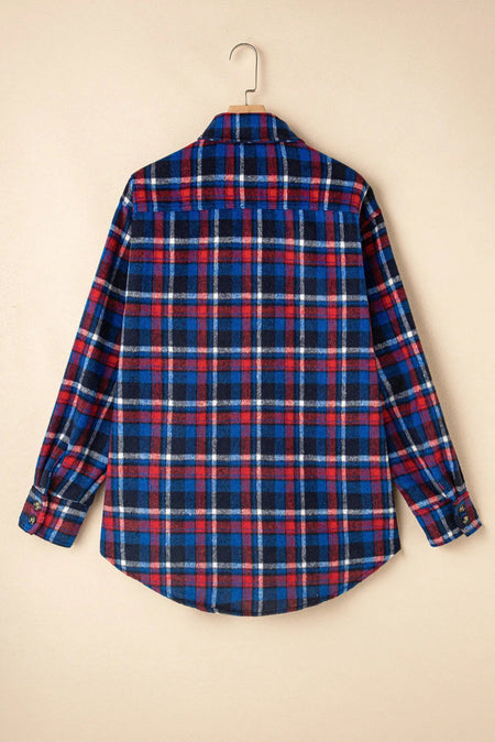 Pocketed Plaid Collared Neck Long Sleeve Shacket - S. M. & Co.