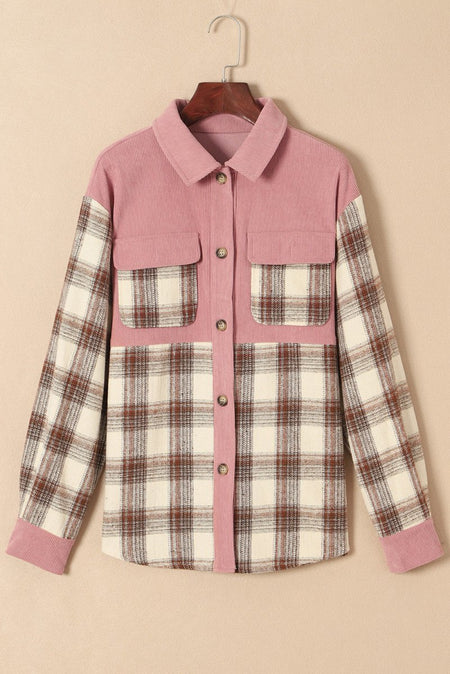 Pocketed Plaid Collared Neck Shacket - S. M. & Co.