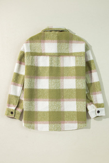 Pocketed Plaid Collared Neck Shacket - S. M. & Co.