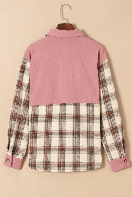 Pocketed Plaid Collared Neck Shacket - S. M. & Co.