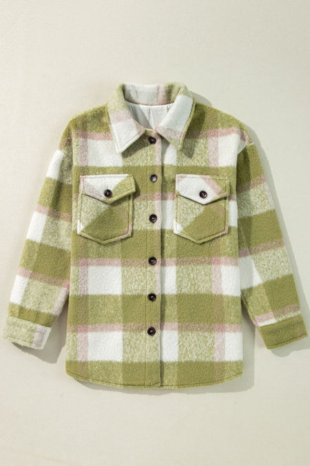 Pocketed Plaid Collared Neck Shacket - S. M. & Co.