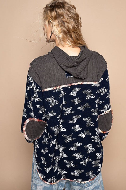 POL Butterfly Waffle - Knit Half Button Hooded Knit Top - S. M. & Co.