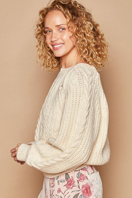 POL Cable Knit Cutout Long Sleeve Sweater - S. M. & Co.