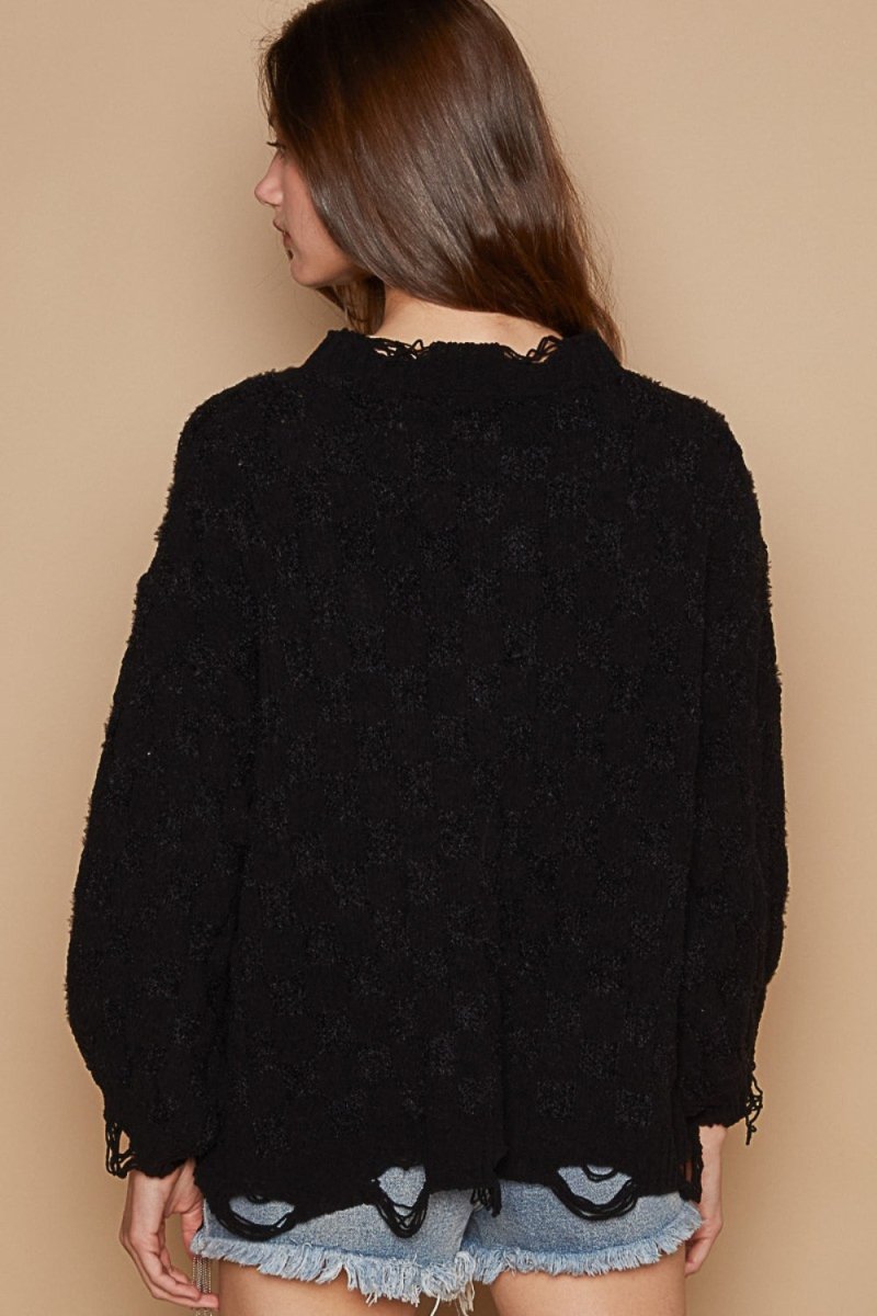 POL Cable Knit Cutout Long Sleeve Sweater - S. M. & Co.