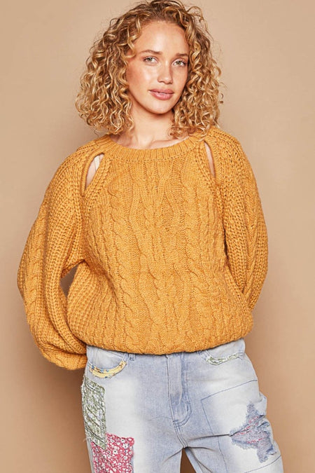 POL Cable Knit Cutout Long Sleeve Sweater - S. M. & Co.