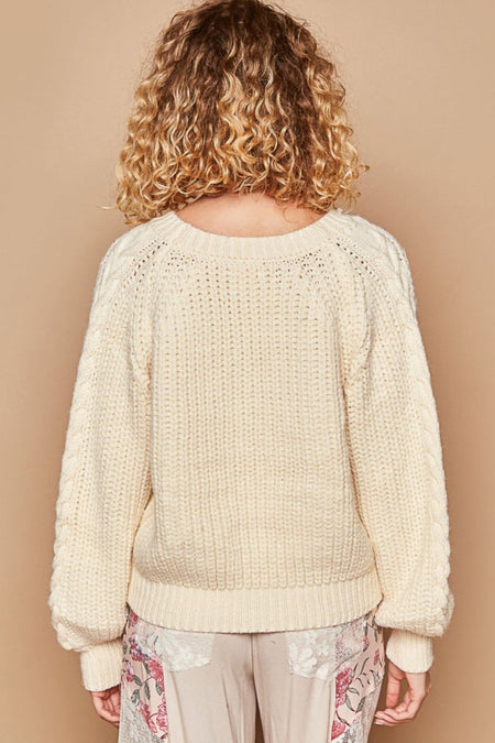 POL Cable Knit Cutout Long Sleeve Sweater - S. M. & Co.